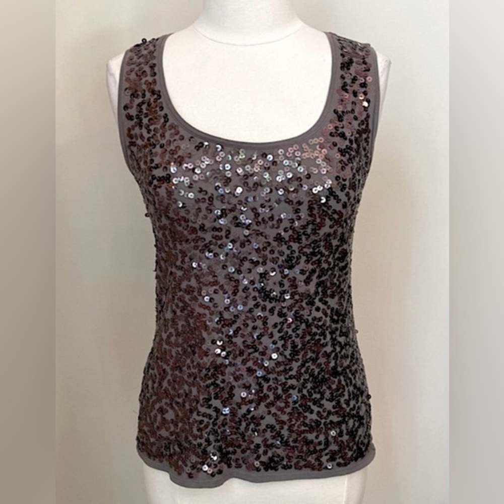 LOFT Smoke Gray Sequin S Glamcore Whimsigoth Sparkle Elegant Chic Clubwear Top